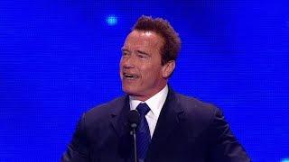 Arnold Schwarzenegger inducts Bruno Sammartino into the 2013 WWE Hall of Fame