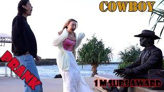 #cowboy_prank. Got some super funny reactions this time. Hahaaha