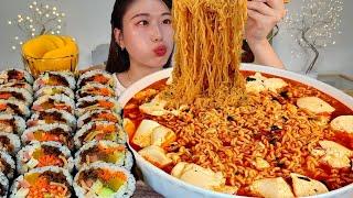 ASMR 간단하게 칼칼한 순두부열라면 땡초김밥 일미김밥 참치김밥 리얼먹방 :) If it's spicy tofu ramen rice roll MUKBANG