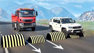 Cars vs. Weird Speed Bumps, Rail Tracks, and Log Barriers ▶️ BeamNG Drive