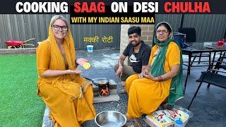 COOKING SARSON KA SAAG AND MAKKI KI ROTI ON DESI CHULHA IN AUSTRALIA WITH INDIAN SAASU MAA