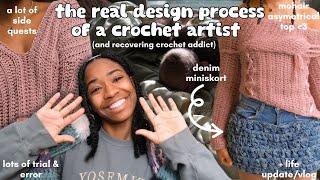 the real design process of a crochet artist  | crocheting w/ denim AGAIN crochet with me + vlog