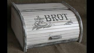 LARGE WOODEN BREADBOX WHITE ROLL-TOP BROT PERFECT White BREAD BOX DECOUPAGE BEECH WOOD