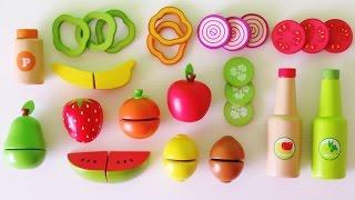 Learn colors learn names of fruits and vegetables make toy salad velcro wooden play food