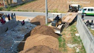 Incredible Project Landfill By Skill Komatsu D20P Bulldozer Pushing Sand & 5Ton Truck Unloading Sand