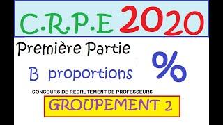 CRPE 2020 groupement 2 corrigé    Maths    Première partie B pourcentage