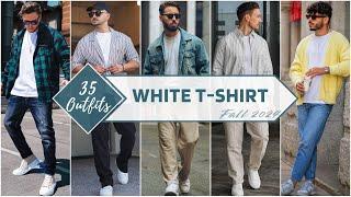 35 Ways to Style White T-shirt In Fall 2024 | Men's Fashion