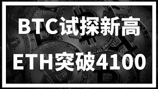 【罗尼交易指南】-2024.12.17-比特币继续试探新高，以太坊破4100后回落。