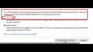 Cannot change account type to standard - How to Fix (Standard account type option disabled)