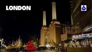 2024 London Night Walk  Christmas Lights Tour at BATTERSEA POWER STATION | London Walking Tour |HDR