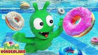 Pea Pea tries to get Donut and goes swimming at summer pool - Cartoon for kids - PeaPea Wonderland