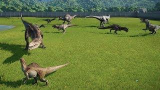 All Carnivores Battle Royale With Spinoraptor and Carcharodontosaurus- Jurassic World Evolution