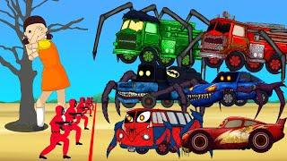 Evolution Of Police Car & McQueen, Spiderman Car Playing Squid Game 2 Animation| 어몽어스 오징어 게임 2