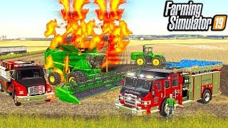 COMBINE STARTS ON FIRE!? | (FLINT HILLS RP) FARMING SIMULATOR 2019