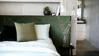 Bedhead Slipcover in Olive Green Velvet by Create Estate