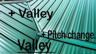 How to install a valley with a pitch change. Standing seam metal roof flashing.