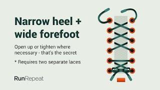 Narrow heel + wide forefoot lacing technique by RunRepeat.com