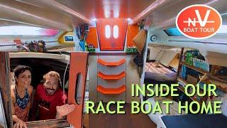 BOAT TOUR : Inside our race boat home