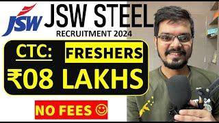 Jindal Steel recruitment 2024 | Freshers | GET & DET | CTC: ₹8 L.P.A | Latest Job 2024