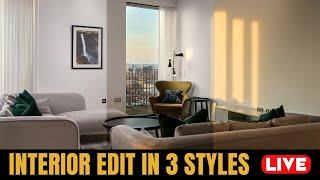 Interior Design Photo Edit in 3 Styles with Photoshop (Live Stream)