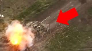 Giant Russian Tank Spins Out of Control After Drone Attack - Caught on Camera