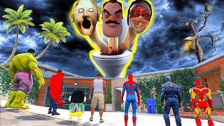 Franklin and Avengers Fight with Granny & Evil Nun and Hello Neighbor Toilet Monster To Save GTA 5