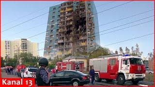 Images show collapse of a residential building in Moscow that came under Ukrainian done attack