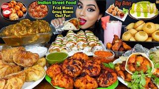 Eating Spicy Fried Tandoori Chicken Gravy Momos,Chaap Roll,Dahi Masala Puri ASMR eating Mukbang