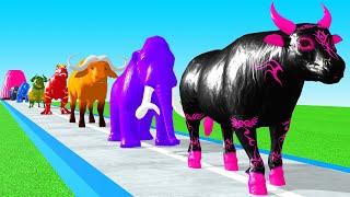 Paint Animals Cow Cartoon,Elephant,Mammoth,Yak,Buffalo,Bison,T-rex Dinosour Fountain Crossing Game