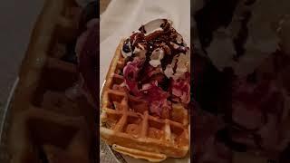 WAFFLE WITH AMARENA ICECREAM AND WHIPPED CREAM #waffle #amarena#icecream #whippedcream