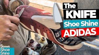  KNIFE Suede Shoes  Shoe Shine ASMR Suede - RED Adidas Sneakers #asmr shoe collection