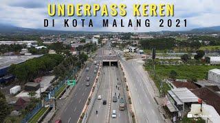 Jalan Underpass Keren di kota Malang dilihat dari udara, Lalu Lintas  Jadi Ramai Pancar Tanpa Macet