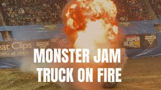 Monster Jam Monster Truck on Fire - scary moment, driver walks unharmed, NJ 1/30/22