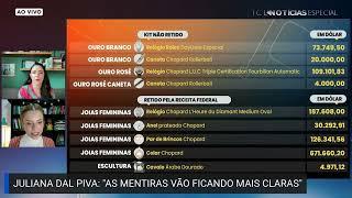 Gabriela Varella mostra a tabela com o preço de cada uma das joias que Bolsonaro se apropriou