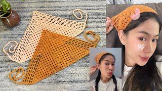 Easy Crochet Bandana Combine Granny Net Stitch Tutorial