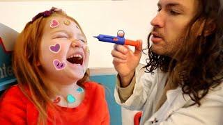 Adley has STiCKER POX!!  Brave Doctor visit with Nurse Mom and 2 Shots from Dr Dad new play pretend