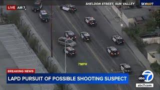 FULL CHASE: Shooting suspect dodges LAPD cars during erratic pursuit