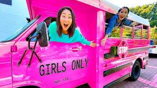 We Built A MOBILE Girls Lounge in a SCHOOL BUS!!