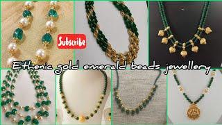 Ethnic gold emerald beads jewellery with weight // gold pachala beads jewellery designs