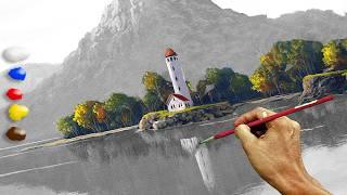 Acrylic Painting Lighthouse in the Island / Time-lapse / JMLisondra