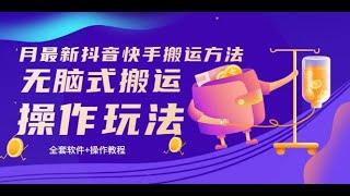 【 最新 网络 赚钱 】《最新抖音快手搬运方法》无脑式搬运操作玩法，全套教程+操作软件 | 兼职 副业 | 挂机 项目