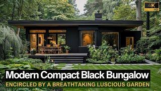 Discover This Modern Compact Black Bungalow Encircled by a Breathtaking Luscious Garden