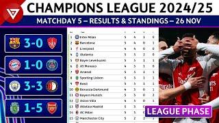  [MD5] UEFA Champions League 2024/25 League Phase: Results & Standings Table - 26 Nov 2024