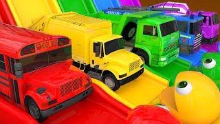 Learn Colors with Street Vehicle and PACMAN Magic Water Slide Color Shape Sand Pretend Play for Kids