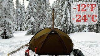 Winter Hot Tent Camping In Bitter Cold Weather