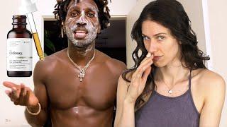 Med Esthetician Reacts To SAINt JHN's Nighttime Skincare Routine | Men's Care? Vit C For Black Skin?