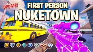 Playing Fortnite First Person Nuke Town