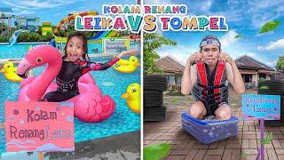 LEIKA SMALL POOL VS BIG POOL TOMPEL, SWIMMING POOL CHALLENGE!  LEIKA TURNED POOL INTO PLAYGROUND!