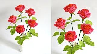 Super Mudah Membuat Bunga Mawar dari Kertas Krep || How to Make Rose Flower Making Crepe Paper