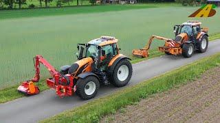 Straßenrand Gras mähen / mulchen - Valtra Kommunal Traktoren & Mulcher - Straßenbegleitgrün pflegen